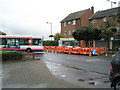 Bus turning past the roadworks outside Pompey Nosh