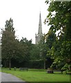 Across the green to the church