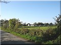 View across farmland to Maes-y-Felin Farm